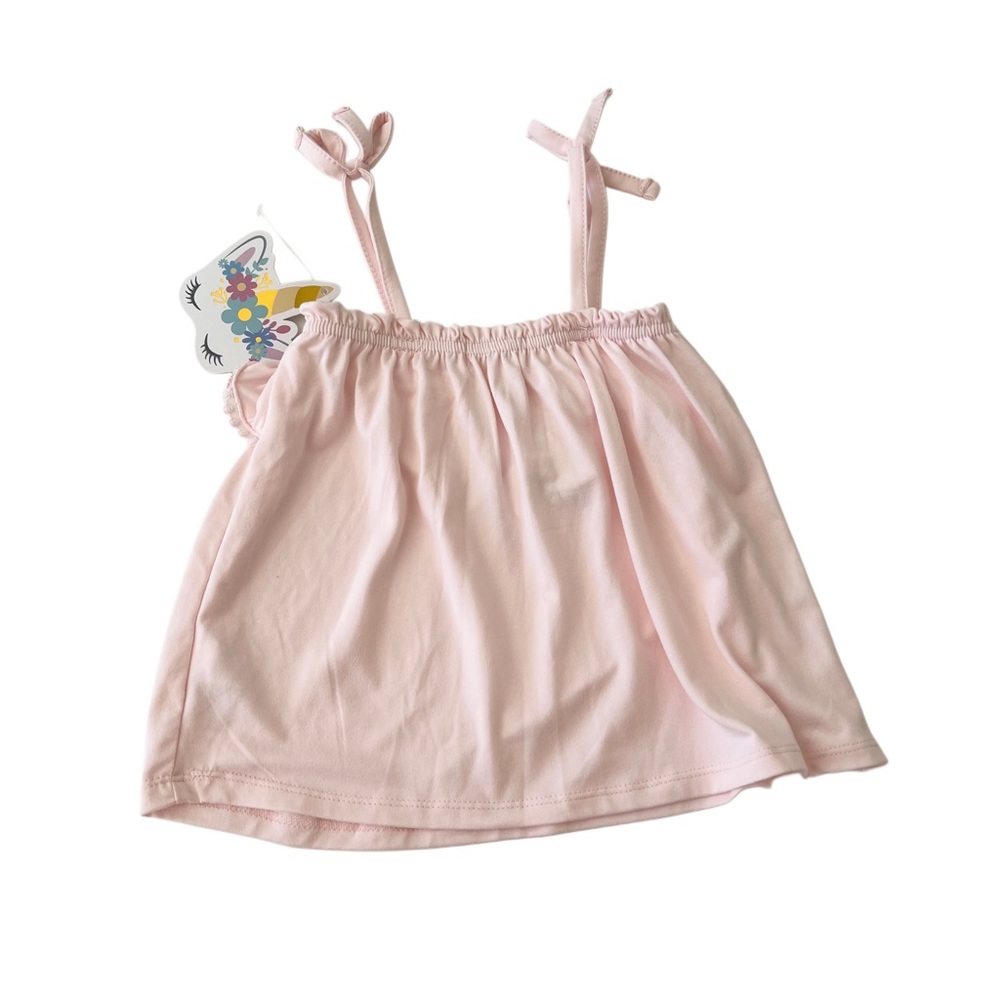 (NWT) btween Pink Ruffle Tank & Floral Shorts SET, Pom Pom, Trim Bows | Girl 5T - Picture 6 of 11